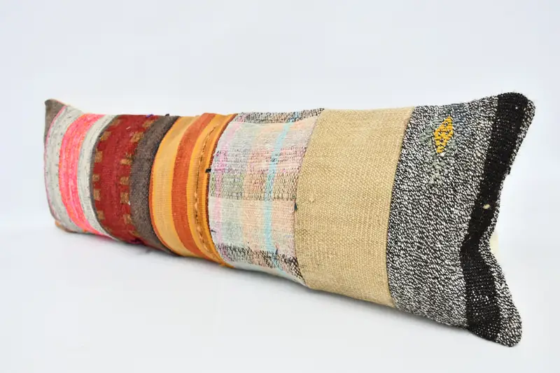 Turkish Pillow, Toss Pillow Sham, Cushion, Handmade Kilim Cushion, Turkish Kilim Pillow, Outdoor Bolster Pillow Cover, 12x36 Red Pillow Case - 4