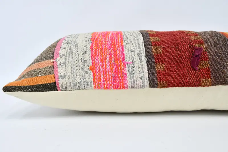 Turkish Pillow, Toss Pillow Sham, Cushion, Handmade Kilim Cushion, Turkish Kilim Pillow, Outdoor Bolster Pillow Cover, 12x36 Red Pillow Case - 5