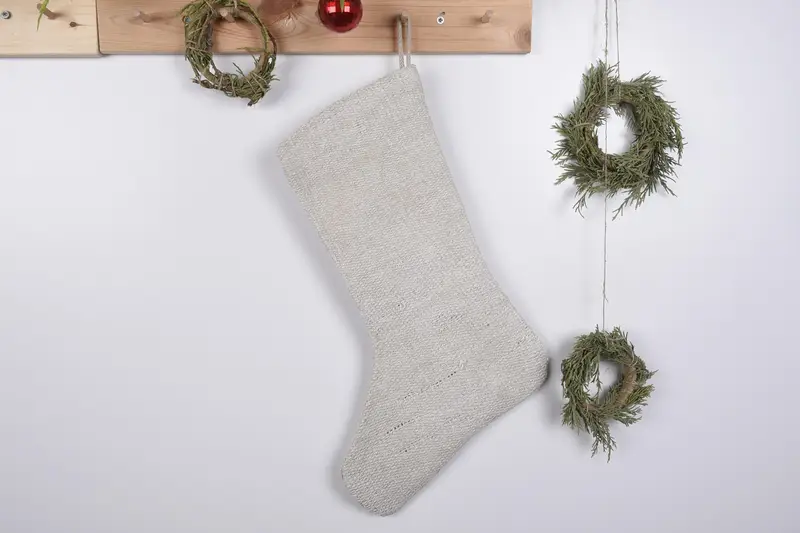 Festive Kilim Christmas Stocking, Antique Rug Pattern Stocking