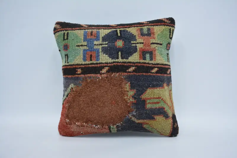 Vintage Kilim Pillow, Gift Pillow, Seat Cushion Case, 14x14 Brown Pillow Cover, Vintage Kilim Throw Pillow, Pillow Case, Ethnic Throw Pillow Sham - 1