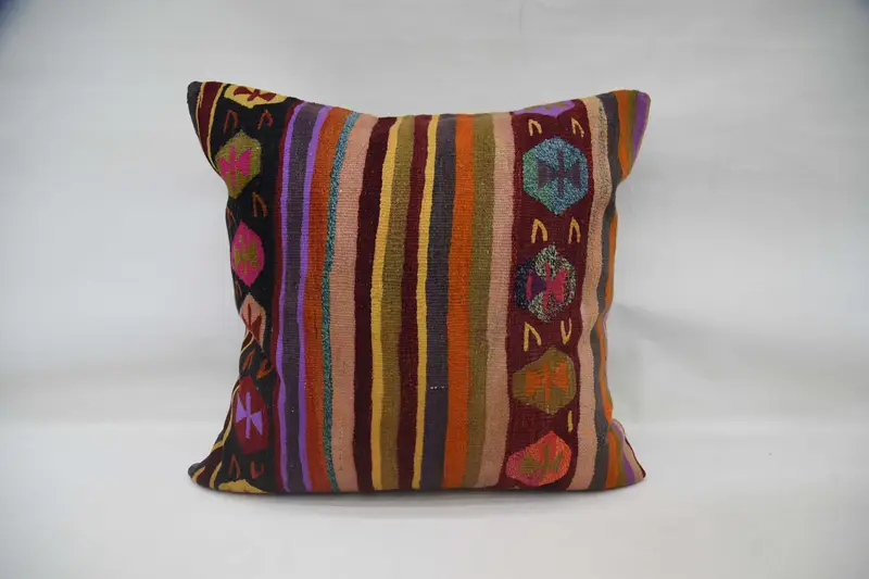 Vintage Kilim Pillow Pillow Cover, Interior Designer Pillow, Kilim Cushion Sham, 32x32 Yellow Pillow Case, Pillow Sham, Pillow for Couch - 5