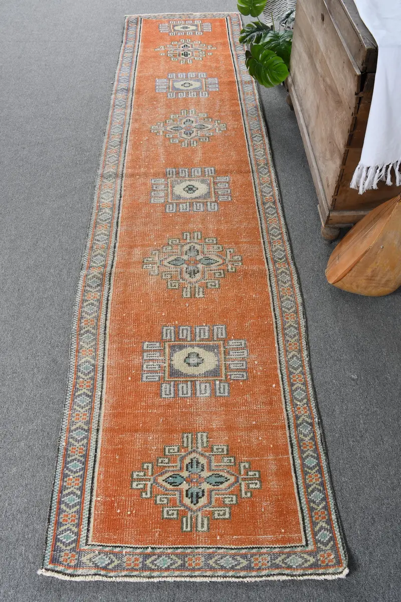 Handmade Red Floral Rug, 0.2x0.9 ft Elegant Decor