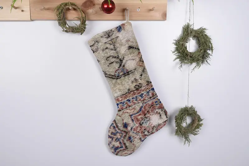 Media navideña festiva Kilim, media navideña con patrón ornamental