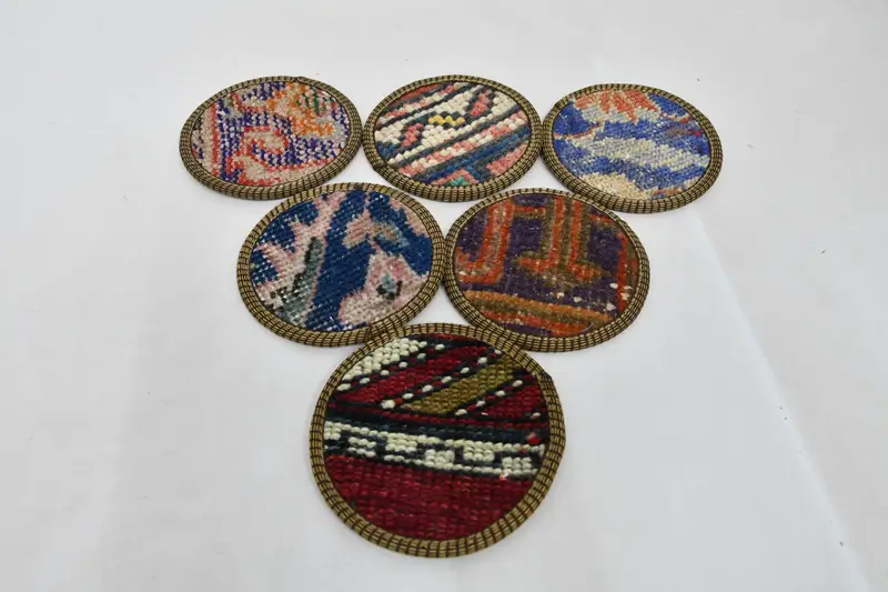 Bohemian Blue and Orange Round Coasters, Ethnic Drink Coasters