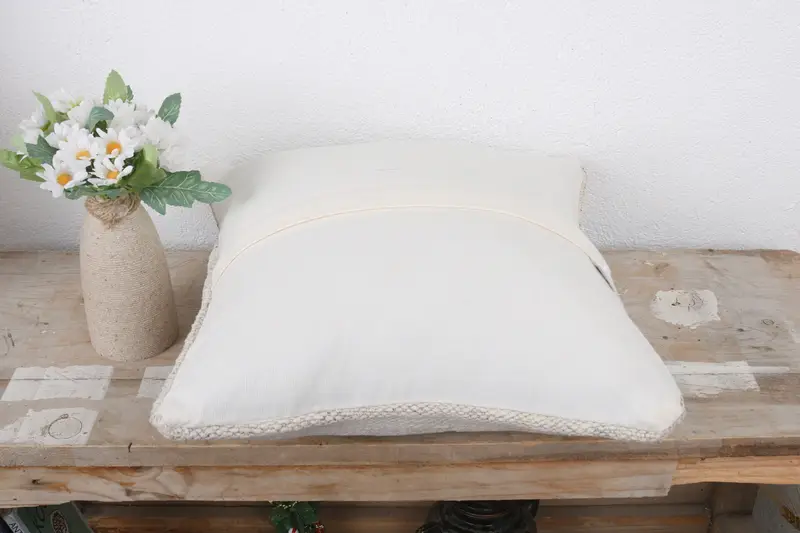 Turkish Kilim Pillow, Vintage Pillow, Cushion Case, Pillow for Couch, Bright Pillow, 14x14 White Cushion Case, Crochet Pattern Pillow Sham - 7