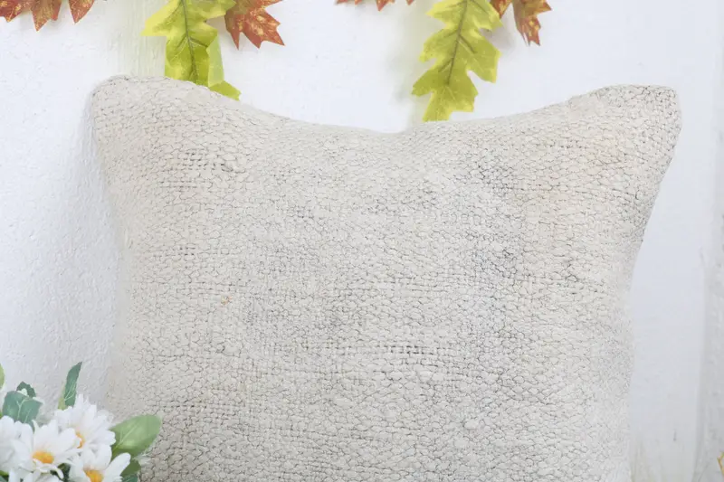 Turkish Kilim Pillow, Vintage Pillow, Cushion Case, Pillow for Couch, Bright Pillow, 14x14 White Cushion Case, Crochet Pattern Pillow Sham - 5