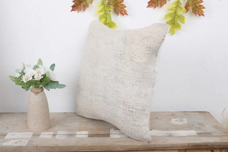 Turkish Kilim Pillow, Vintage Pillow, Cushion Case, Pillow for Couch, Bright Pillow, 14x14 White Cushion Case, Crochet Pattern Pillow Sham - 4