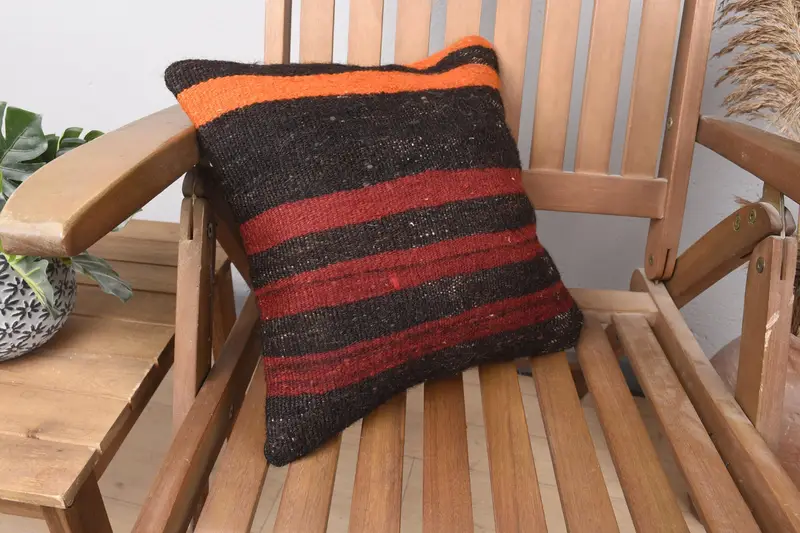 Pillow, Pillow for Couch, Vintage Kilim Throw Pillow, 14x14 Red Pillow Case, Turkish Pillow, Bolster Pillow Sham, Bohemian Cushion Pillow - 2