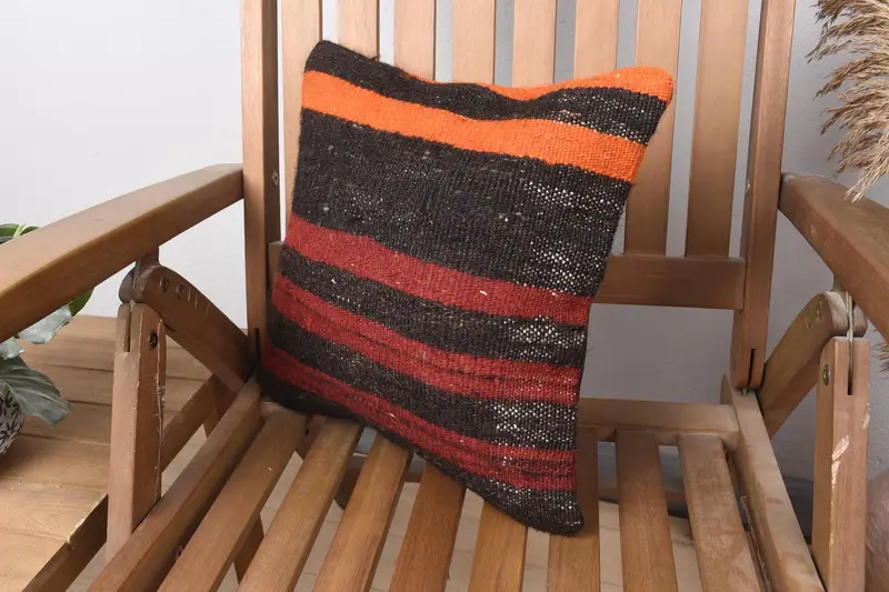 Pillow, Pillow for Couch, Vintage Kilim Throw Pillow, 14x14 Red Pillow Case, Turkish Pillow, Bolster Pillow Sham, Bohemian Cushion Pillow - 3