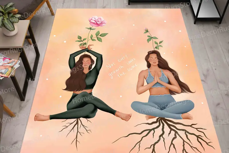 静かな波のプリントラグ: 瞑想とヨガの空間を強化します。