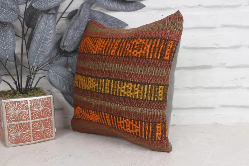 12x12 Brown Cushion, Vintage Kilim Pillow, Shabby Chic Cushion, Pillow for Couch, Farmhouse Pillow Sham, Boho Pillow Sham Cover, Cushion Cover - 3