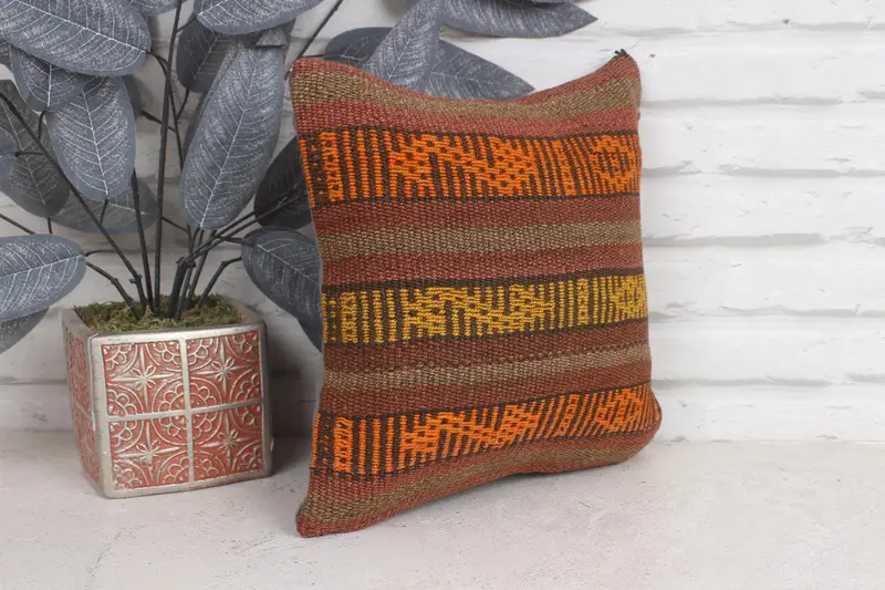 12x12 Brown Cushion, Vintage Kilim Pillow, Shabby Chic Cushion, Pillow for Couch, Farmhouse Pillow Sham, Boho Pillow Sham Cover, Cushion Cover - 4