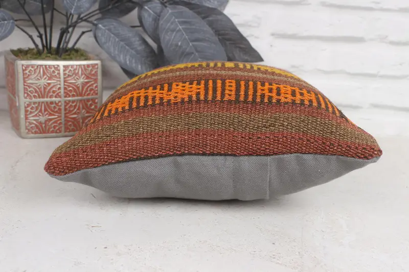 12x12 Brown Cushion, Vintage Kilim Pillow, Shabby Chic Cushion, Pillow for Couch, Farmhouse Pillow Sham, Boho Pillow Sham Cover, Cushion Cover - 5