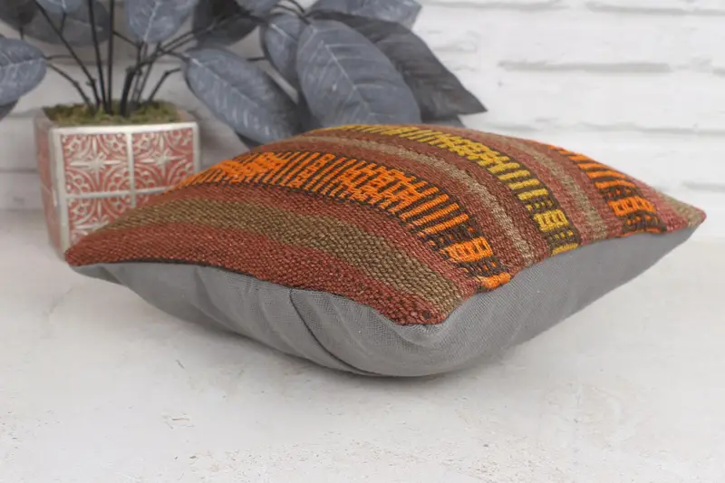 12x12 Brown Cushion, Vintage Kilim Pillow, Shabby Chic Cushion, Pillow for Couch, Farmhouse Pillow Sham, Boho Pillow Sham Cover, Cushion Cover - 6