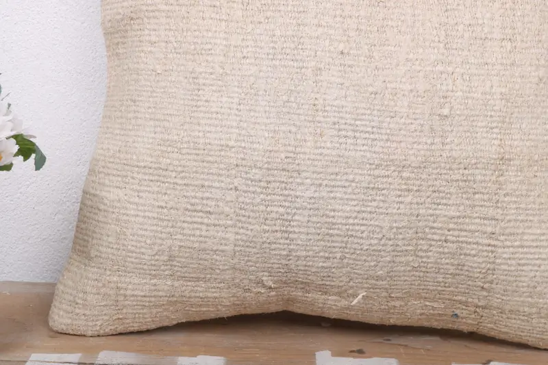 Turkish Bench Pillow, Boho Pillow Sham Cover, 18x18 Beige Pillow Sham, Throw Kilim Pillow, Ethnical Kilim Rug Pillow, Pillow Sham - 3