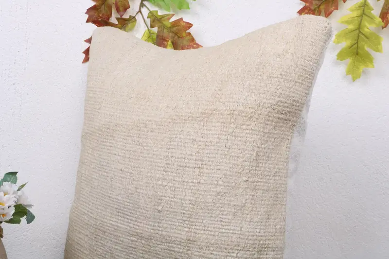 Turkish Bench Pillow, Boho Pillow Sham Cover, 18x18 Beige Pillow Sham, Throw Kilim Pillow, Ethnical Kilim Rug Pillow, Pillow Sham - 5