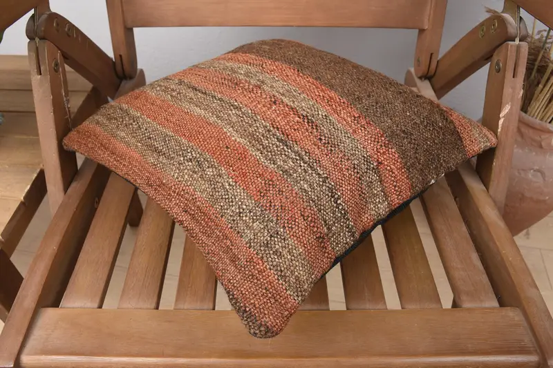Turkish Pillow, Cushion Case, Ethnic Pillow Cover Pillow, 14x14 Brown Cushion, Vintage Kilim Pillow, Office Chair Pillow, Antique Pillows - 5