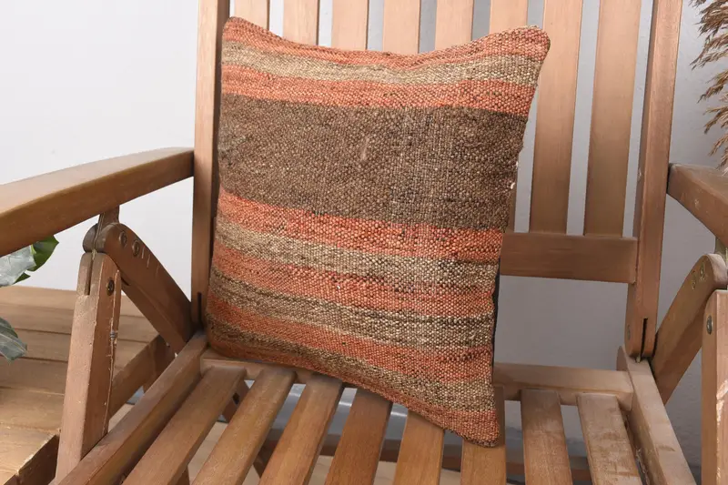 Turkish Pillow, Cushion Case, Ethnic Pillow Cover Pillow, 14x14 Brown Cushion, Vintage Kilim Pillow, Office Chair Pillow, Antique Pillows - 4