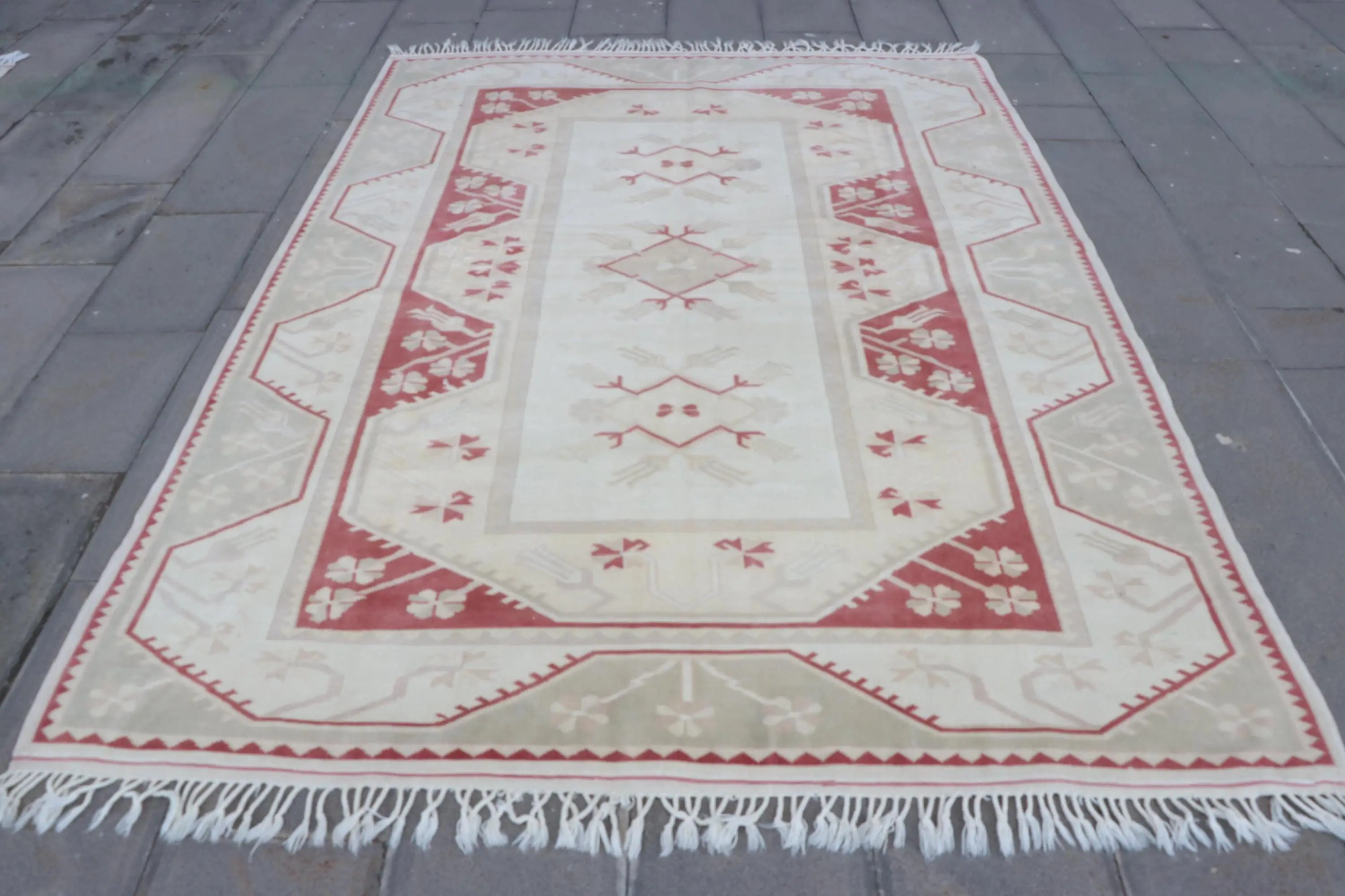Vintage Büyük Halı, 6x8.2 ft Türk Halısı, Beyaz Güneybatı Yün Halı - 1