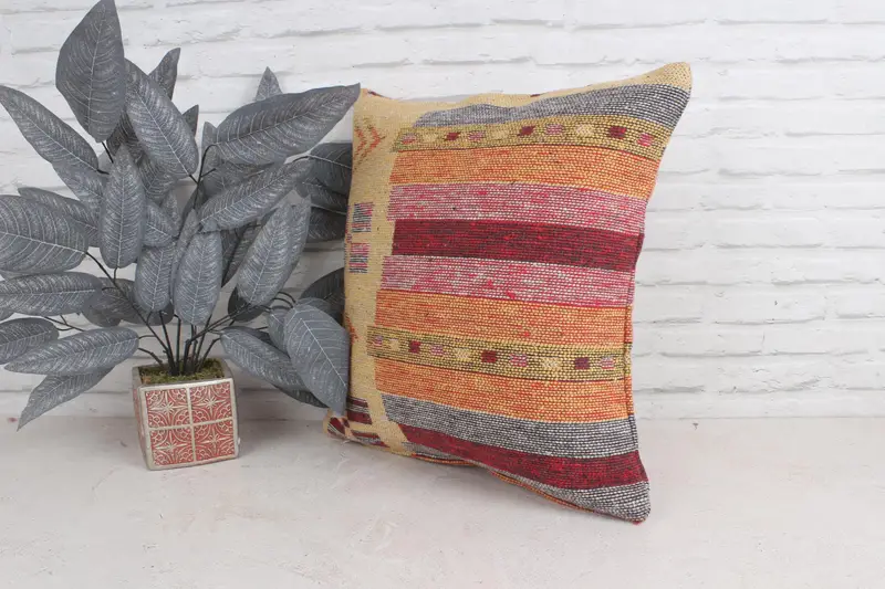 20x20 Yellow Cushion Cover, Interior Designer Pillow, Ethnic Pillow Cover Cushion, Boho Pillow Sham Cover, Pillow Case, Ethnical Kilim Rug Pillow - 3