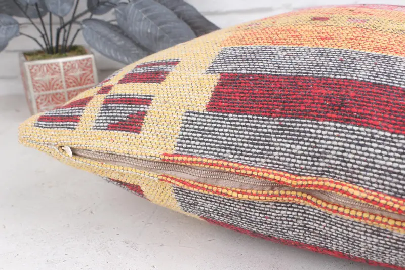 20x20 Yellow Cushion Cover, Interior Designer Pillow, Ethnic Pillow Cover Cushion, Boho Pillow Sham Cover, Pillow Case, Ethnical Kilim Rug Pillow - 6