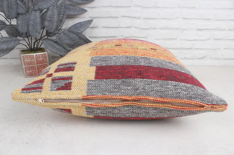 20x20 Yellow Cushion Cover, Interior Designer Pillow, Ethnic Pillow Cover Cushion, Boho Pillow Sham Cover, Pillow Case, Ethnical Kilim Rug Pillow - 5