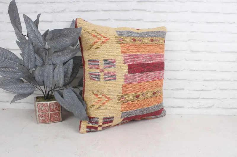 20x20 Yellow Cushion Cover, Interior Designer Pillow, Ethnic Pillow Cover Cushion, Boho Pillow Sham Cover, Pillow Case, Ethnical Kilim Rug Pillow - 4