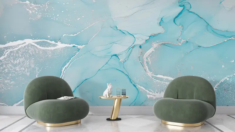 Paper Wall Art, Turquoise Marble Mural, , Modern Wall Decor, Wall Paper Peel and Stick, Bright Wall Paper, Modern Marble Wall Decor, - 8