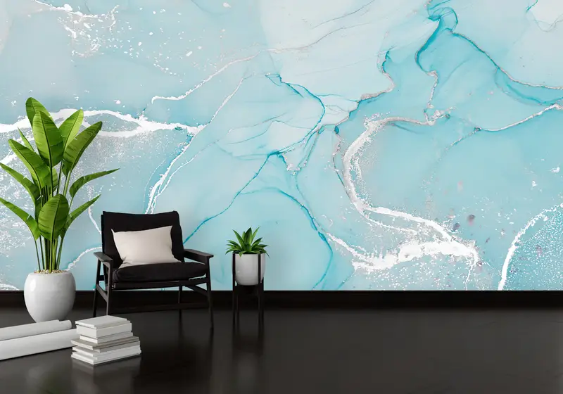 Paper Wall Art, Turquoise Marble Mural, , Modern Wall Decor, Wall Paper Peel and Stick, Bright Wall Paper, Modern Marble Wall Decor, - 4