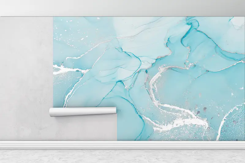 Paper Wall Art, Turquoise Marble Mural, , Modern Wall Decor, Wall Paper Peel and Stick, Bright Wall Paper, Modern Marble Wall Decor, - 1