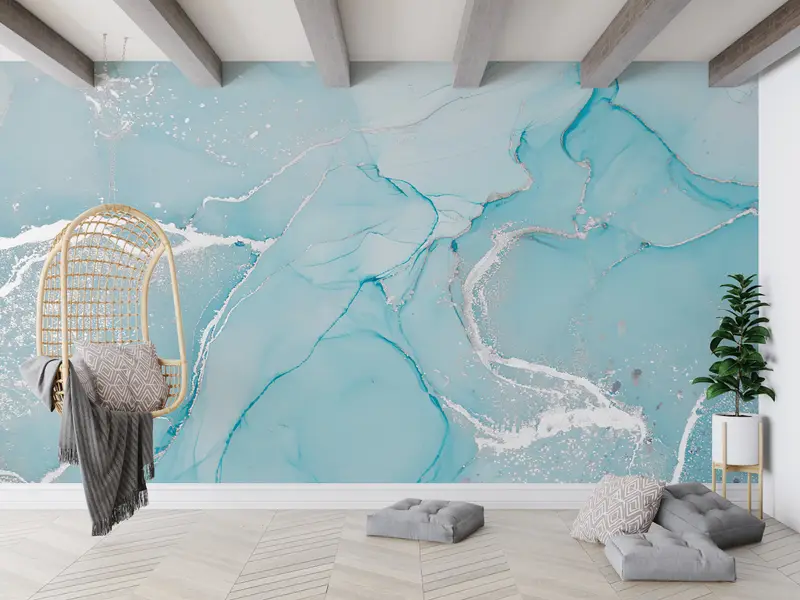 Paper Wall Art, Turquoise Marble Mural, , Modern Wall Decor, Wall Paper Peel and Stick, Bright Wall Paper, Modern Marble Wall Decor, - 3