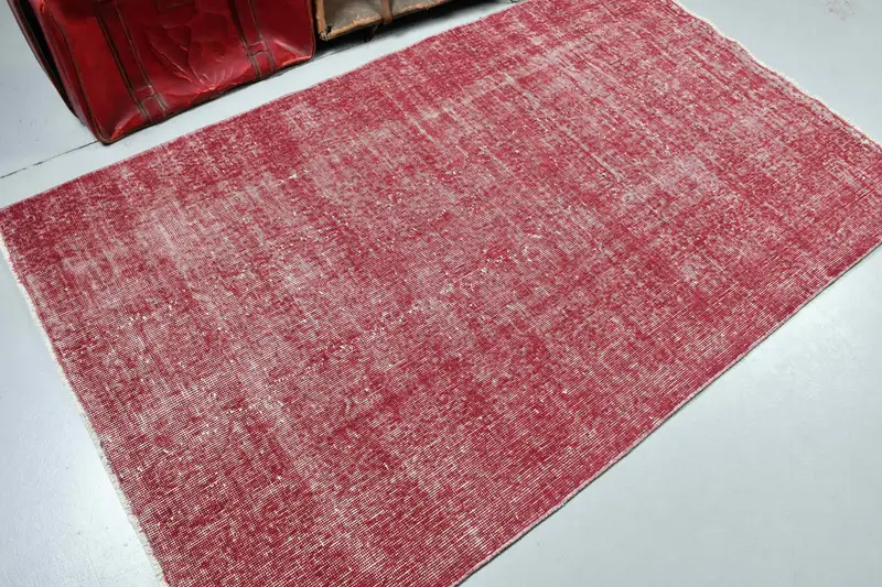 4.1x6.7 ft Oushak Vintage Halı, Kırmızı Kamuflaj Türk Halısı Yün - 1