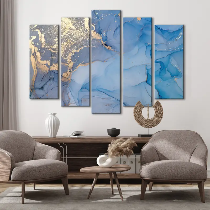 Blue Gold Marble Art, Modern Painting Art, Watercolor Abstract Art, Blue Marble Design, Abstract Acrylic Painting, Blue Marbling Canvas - 3