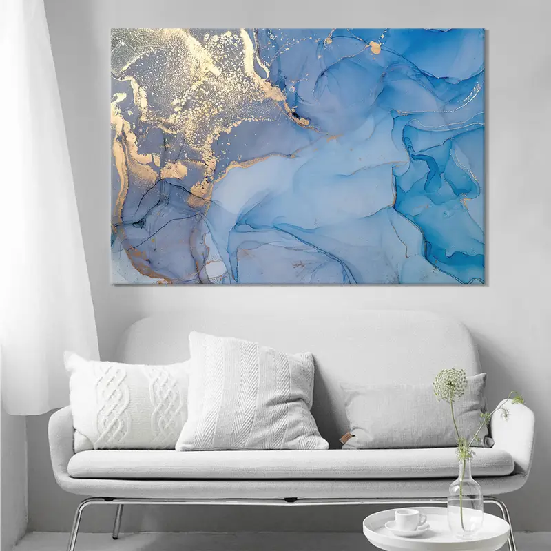 Blue Gold Marble Art, Modern Painting Art, Watercolor Abstract Art, Blue Marble Design, Abstract Acrylic Painting, Blue Marbling Canvas - 2