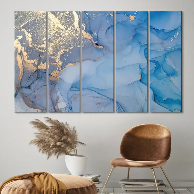 Blue Gold Marble Art, Modern Painting Art, Watercolor Abstract Art, Blue Marble Design, Abstract Acrylic Painting, Blue Marbling Canvas - 5