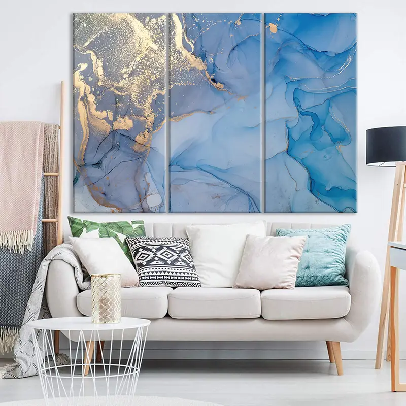 Blue Gold Marble Art, Modern Painting Art, Watercolor Abstract Art, Blue Marble Design, Abstract Acrylic Painting, Blue Marbling Canvas - 4
