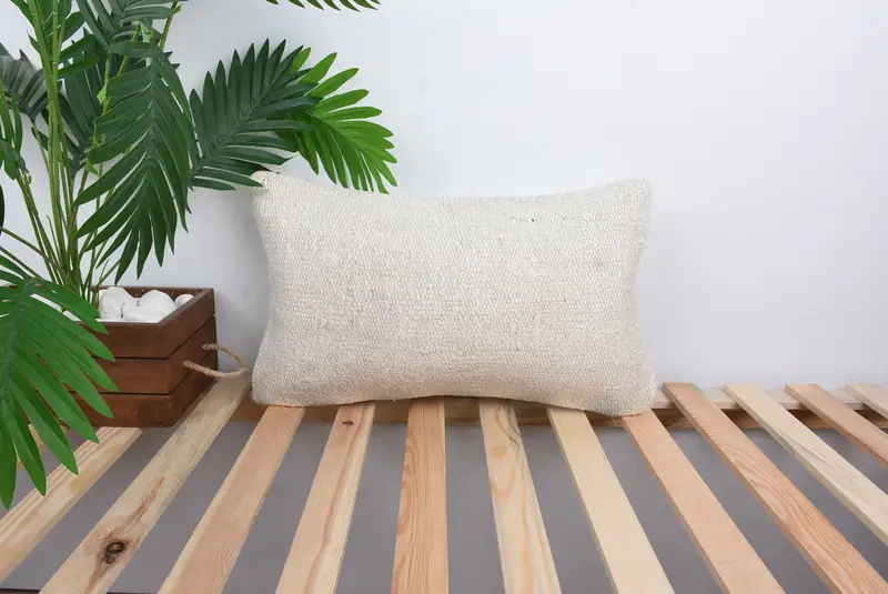 Handmade Throw Pillow, Pillow Sham, Pillow for Couch, Boho Pillow Sham Cover, Antique Pillows, 12x20 White Cushion Cover - 1