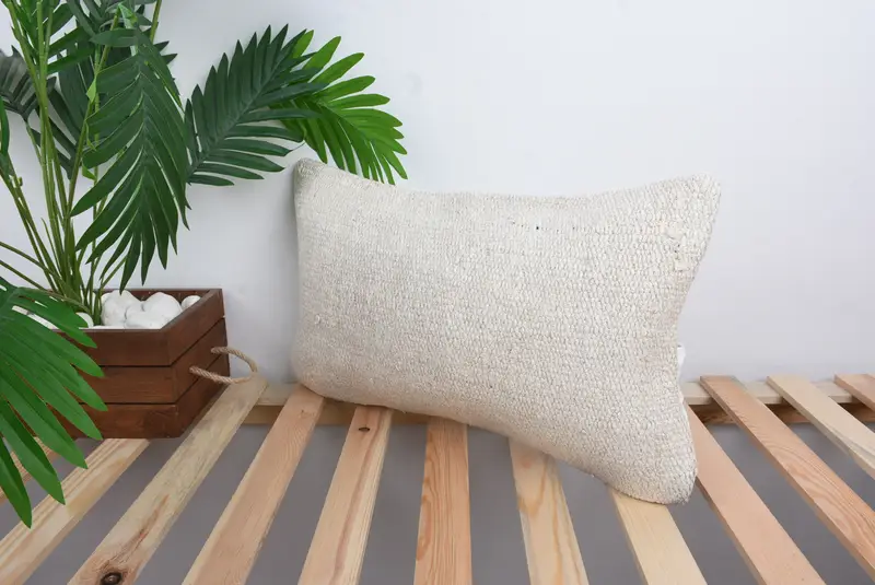 Handmade Throw Pillow, Pillow Sham, Pillow for Couch, Boho Pillow Sham Cover, Antique Pillows, 12x20 White Cushion Cover - 5