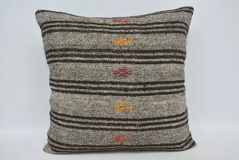 Almohada de lanzamiento de cáñamo a rayas marrón y negro, cojín vintage 28x28