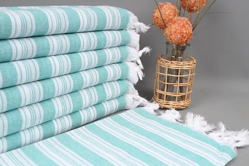 Personalized Benetton Green Striped Beach Towel, Organic Cotton, 71x40 Inches