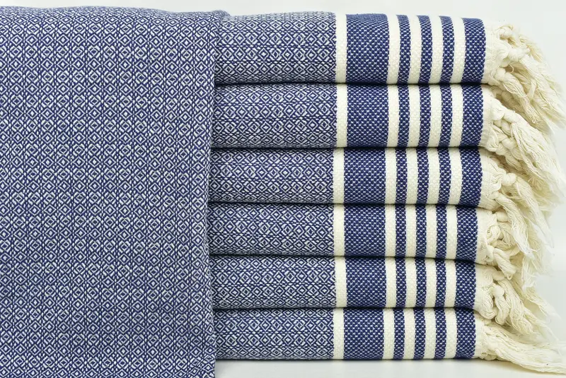 Organic Kitchen Towel Monogram Diamond Towel Navy, 16x32 Inches