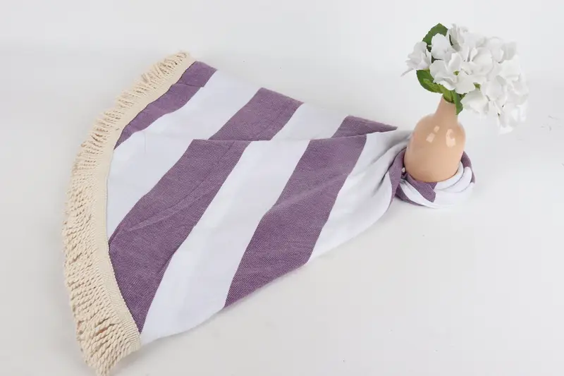 Custom Beach Towel, Sand-free peshtemal towel for the beach, Gift For Her, Gifts For Him, 64x64 Cotton Striped Round Towel, Boyfriend Christmas Gift - 6