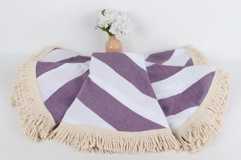 Custom Beach Towel, Sand-free peshtemal towel for the beach, Gift For Her, Gifts For Him, 64x64 Cotton Striped Round Towel, Boyfriend Christmas Gift - 2