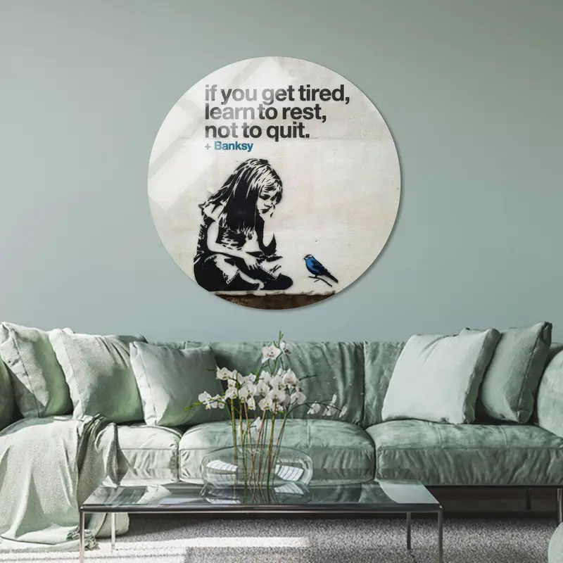 İlham Verici Banksy Kızı Mavi Kuş Baskılı Kanvas Tablo