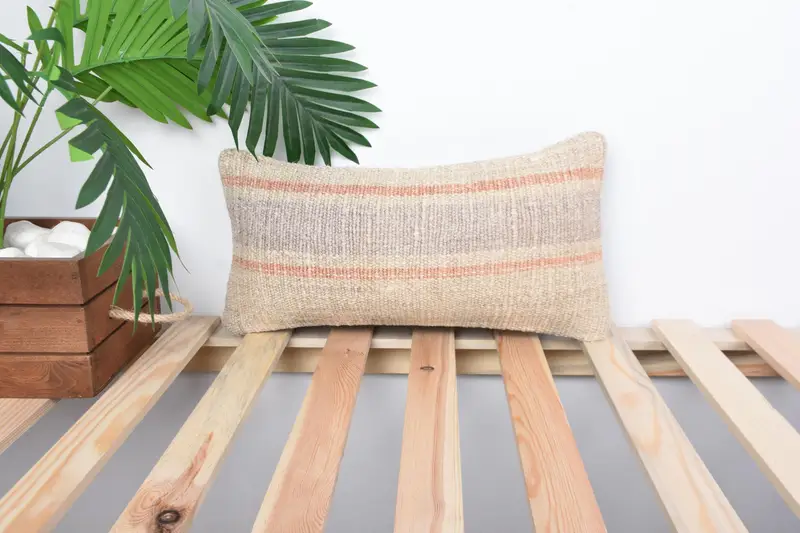 Cushion Cover, Ikat Pillow Sham, Ethnic Throw Cushion Cover, Antique Pillows, 8x16 Beige Pillow, Turkish Kilim Pillow, Pillow for Couch - 1