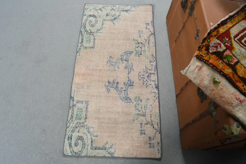 Türkischer Vintage Teppich 1,8x3,7 ft (54x113 cm), Oushak Blauer Wollteppich - 1
