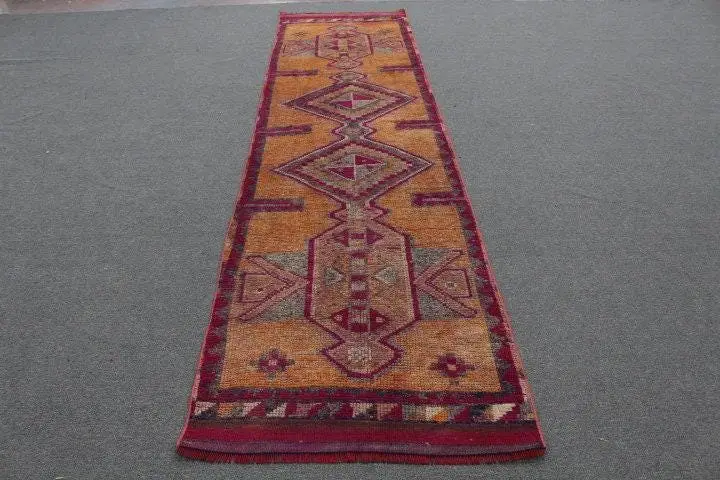 3x11,5 ft Teppich, türkischer Vintage Teppich, roter Herki Wollteppich - 1