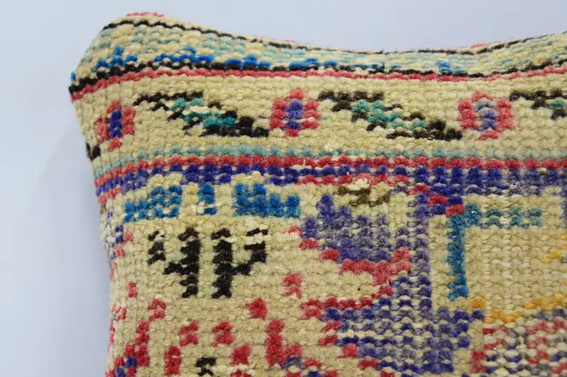 12x12 Blue Pillow Cover, Antique Pillows, Kilim Pillow, Knitted Pillow, Pillow Cover, Turkish Corner Pillow Sham, Turkish Kilim Pillow - 2