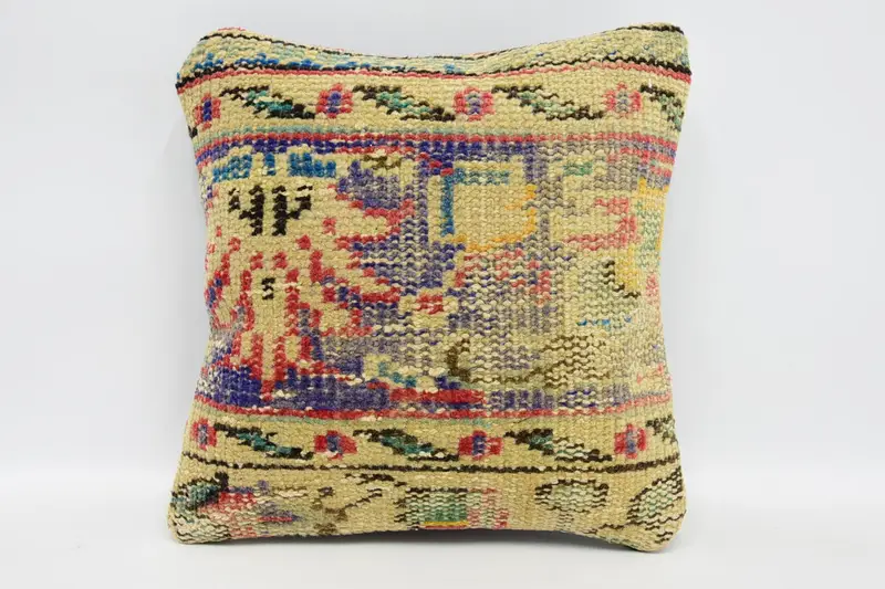 12x12 Blue Pillow Cover, Antique Pillows, Kilim Pillow, Knitted Pillow, Pillow Cover, Turkish Corner Pillow Sham, Turkish Kilim Pillow - 1