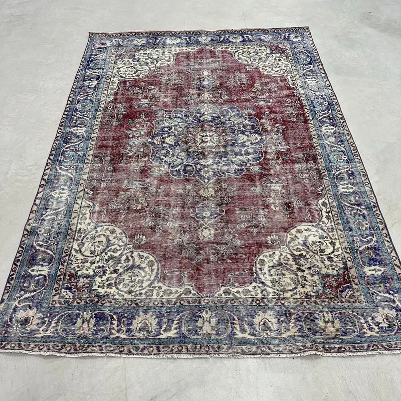 7.3x10 ft Vintage Rug, Turkish Oversize Rug, Red Animal Print Wool Rug - 1